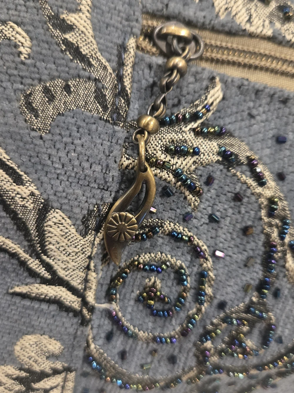 Sans Souci Blue Satchel with Gold Embroidery And Beads